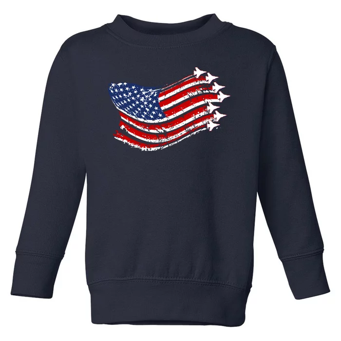 American Patriotic Fighter Jets Usa Flag Toddler Sweatshirt