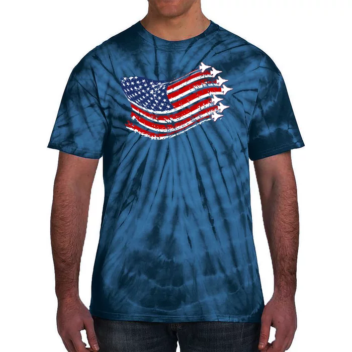 American Patriotic Fighter Jets Usa Flag Tie-Dye T-Shirt