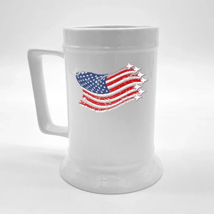 American Patriotic Fighter Jets Usa Flag Front & Back Beer Stein