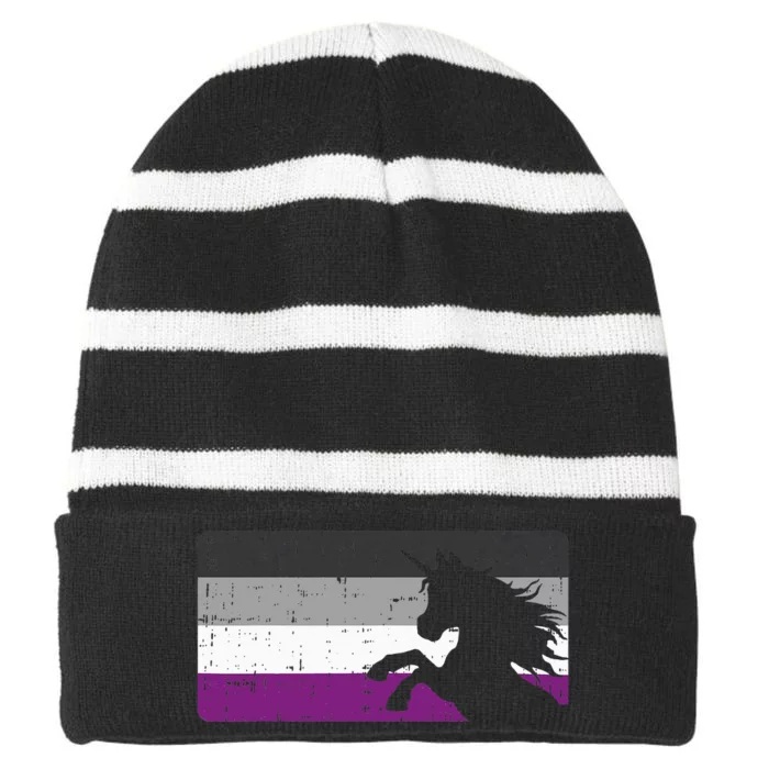 Asexual Pride Flag Unicorn Majestic Animal Ace Lgbtq Striped Beanie with Solid Band