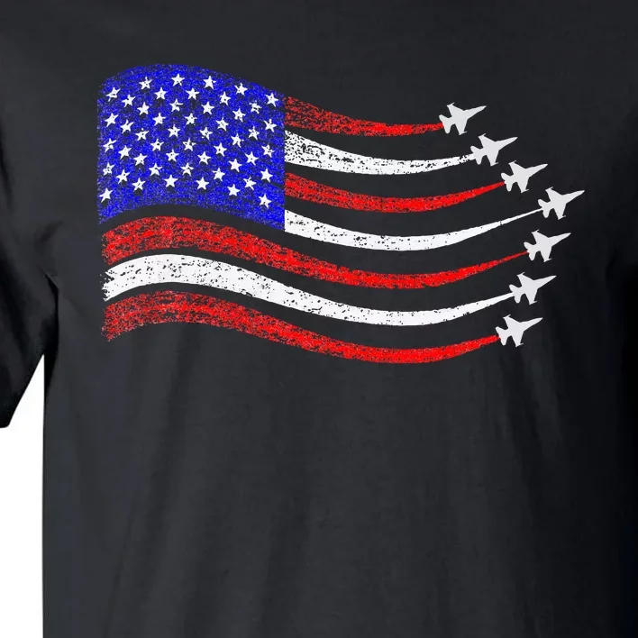 American Patriotic Fighter Jets Usa Flag Waving Tall T-Shirt