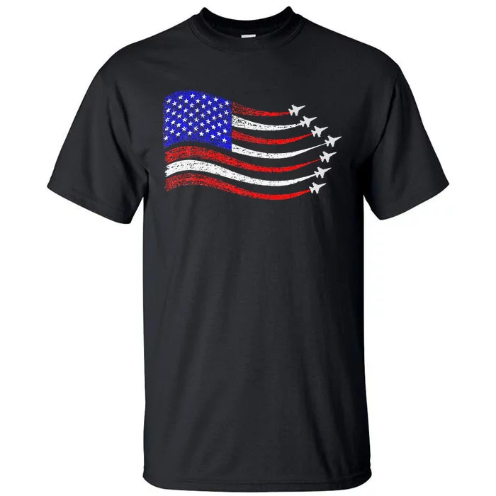 American Patriotic Fighter Jets Usa Flag Waving Tall T-Shirt