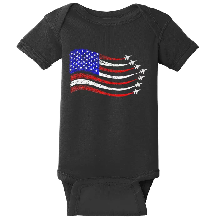 American Patriotic Fighter Jets Usa Flag Waving Baby Bodysuit