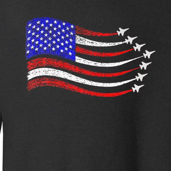 American Patriotic Fighter Jets Usa Flag Waving Toddler Sweatshirt