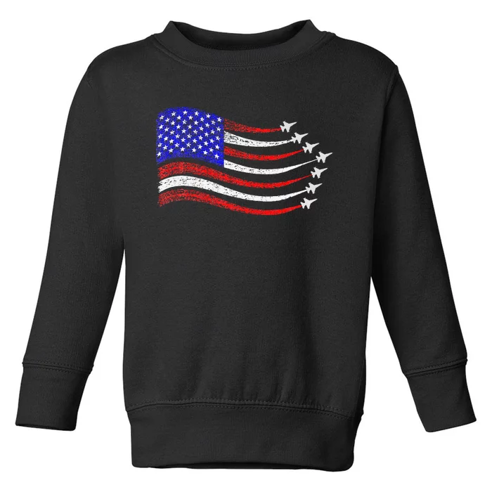 American Patriotic Fighter Jets Usa Flag Waving Toddler Sweatshirt