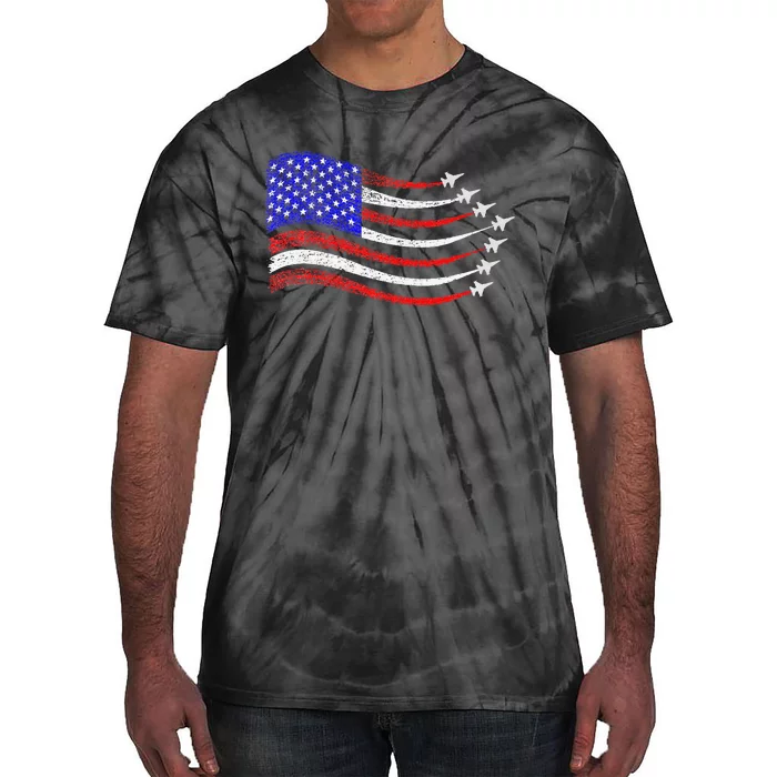 American Patriotic Fighter Jets Usa Flag Waving Tie-Dye T-Shirt