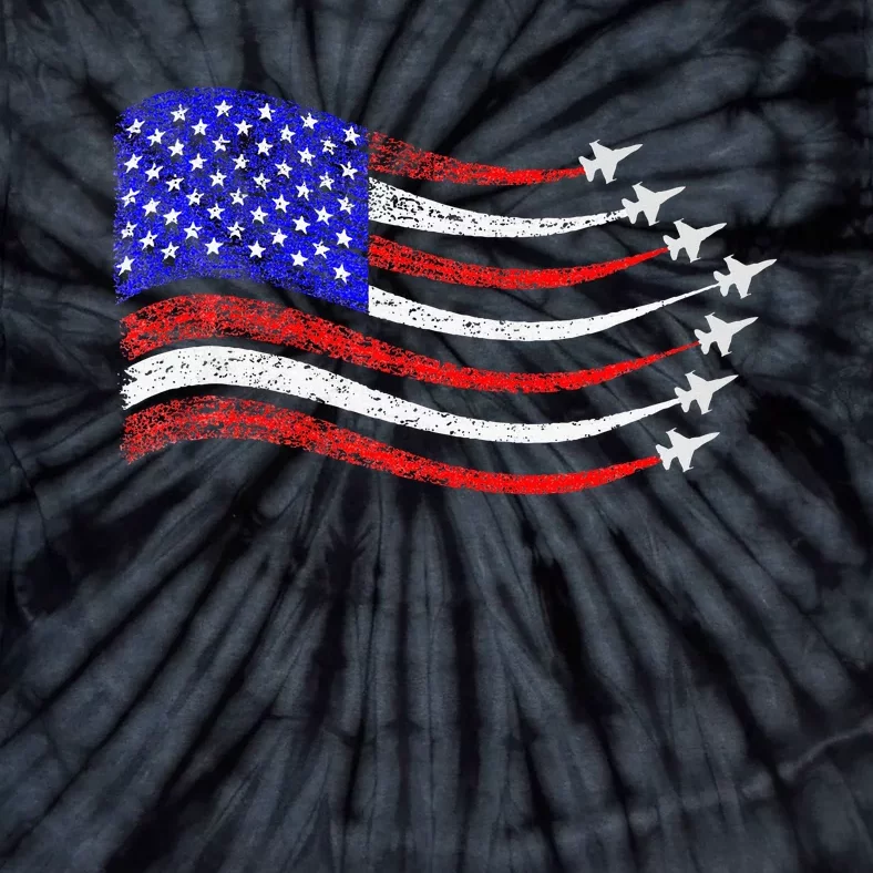 American Patriotic Fighter Jets Usa Flag Waving Tie-Dye T-Shirt