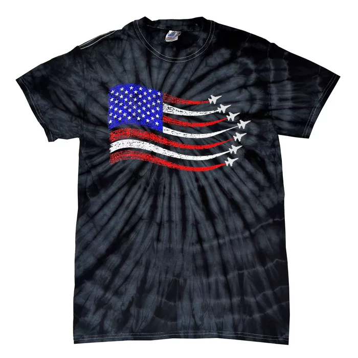 American Patriotic Fighter Jets Usa Flag Waving Tie-Dye T-Shirt