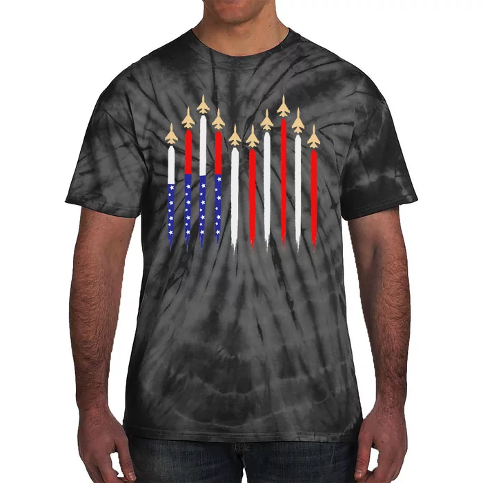 American Patriotic Fighter Jets Usa Flag 4th Of July Tie-Dye T-Shirt