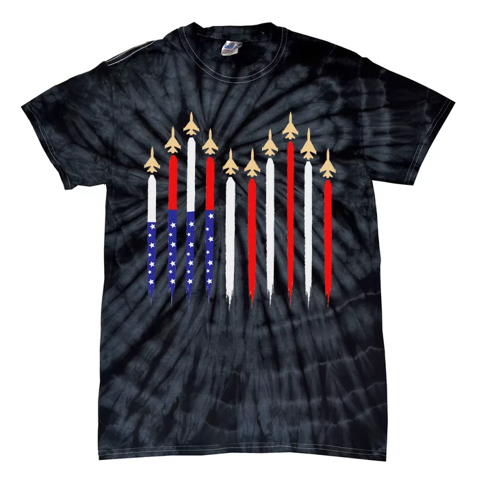 American Patriotic Fighter Jets Usa Flag 4th Of July Tie-Dye T-Shirt