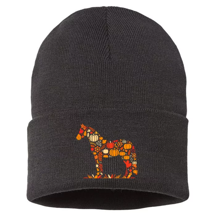 Autumn Pumpkin Fall Horse Thanksgiving Womenss Sustainable Knit Beanie