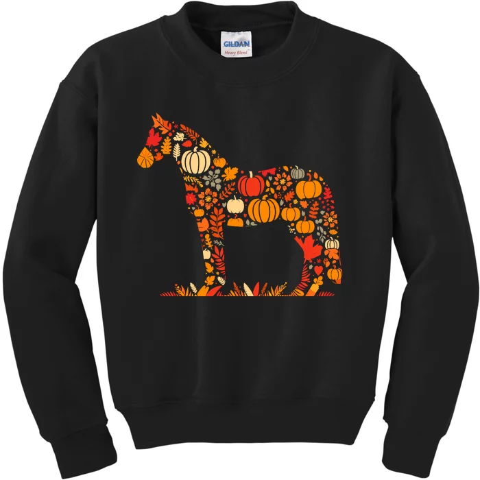 Autumn Pumpkin Fall Horse Thanksgiving Womenss Kids Sweatshirt