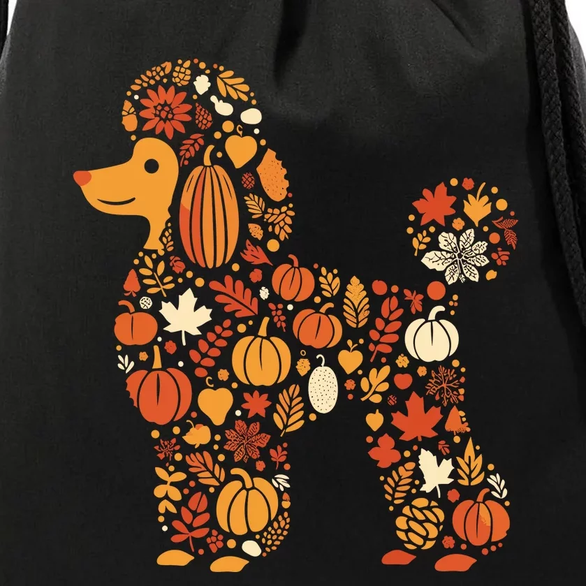 Autumn Pumpkin Fall Poodle Thanksgiving Dog Womenss Drawstring Bag