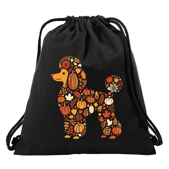 Autumn Pumpkin Fall Poodle Thanksgiving Dog Womenss Drawstring Bag