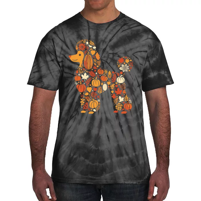 Autumn Pumpkin Fall Poodle Thanksgiving Dog Womenss Tie-Dye T-Shirt