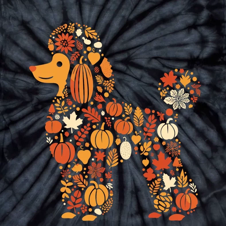 Autumn Pumpkin Fall Poodle Thanksgiving Dog Womenss Tie-Dye T-Shirt