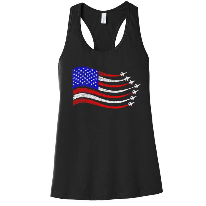 American Patriotic Fighter Jets Usa Flag Waving 4th Of July Women's Racerback Tank