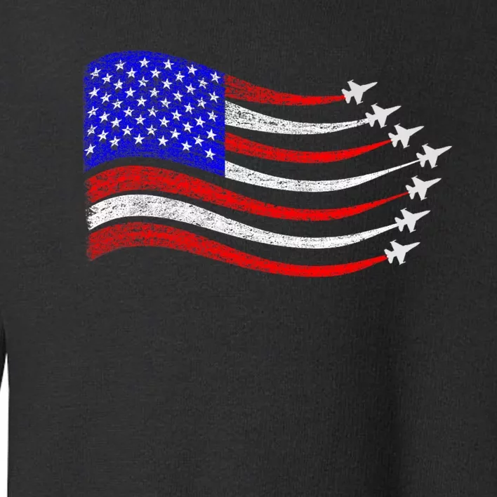 American Patriotic Fighter Jets Usa Flag Waving 4th Of July Toddler Sweatshirt