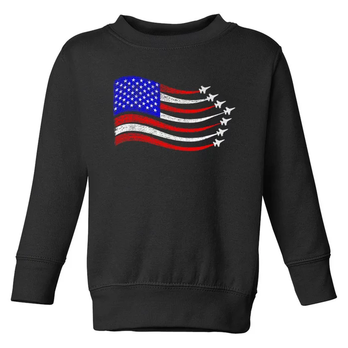 American Patriotic Fighter Jets Usa Flag Waving 4th Of July Toddler Sweatshirt