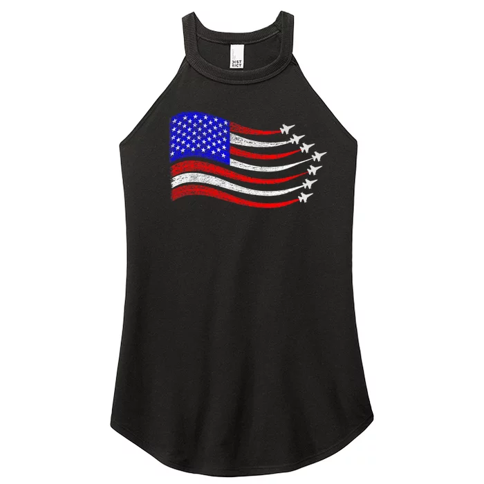 American Patriotic Fighter Jets Usa Flag Waving 4th Of July Women’s Perfect Tri Rocker Tank