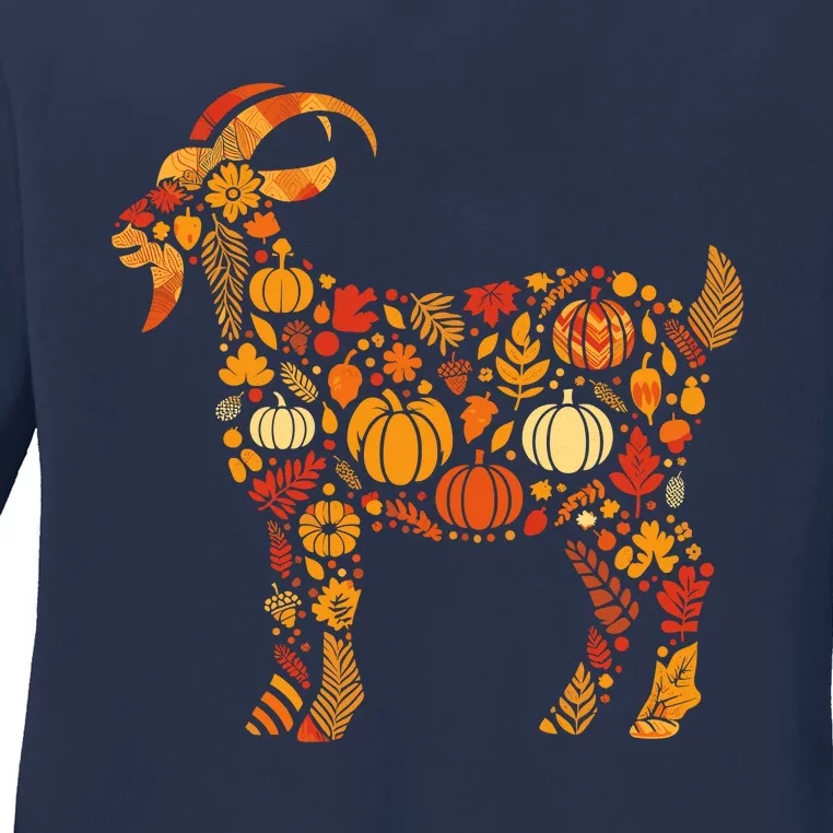 Autumn Pumpkin Fall Goat Thanksgiving Womenss Ladies Long Sleeve Shirt