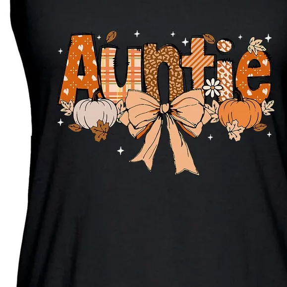 Auntie Pumpkin Fall Coquette Bow Thanksgiving Mom Ladies Essential Flowy Tank