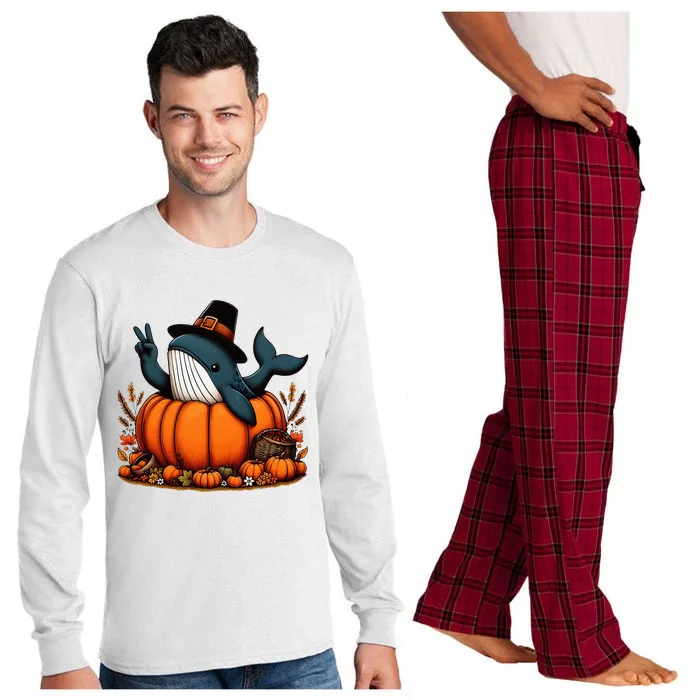 Autumn Pumpkin Fall Whale Thanksgiving Long Sleeve Pajama Set