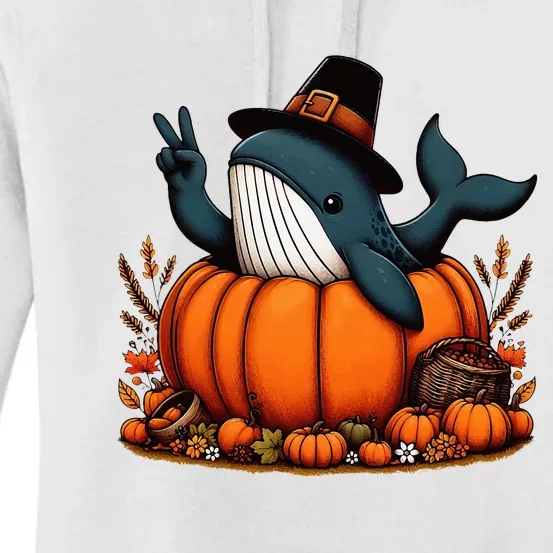 Autumn Pumpkin Fall Whale Thanksgiving Women's Pullover Hoodie