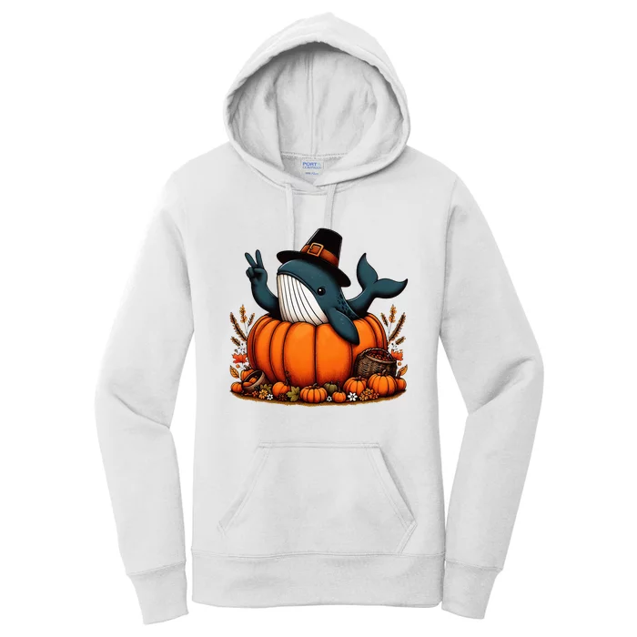 Autumn Pumpkin Fall Whale Thanksgiving Women's Pullover Hoodie