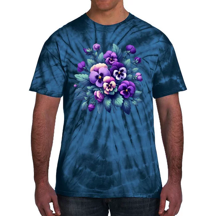 Alzheimer Purple Floral Pansy Dementia Alzheimers Awareness Tie-Dye T-Shirt