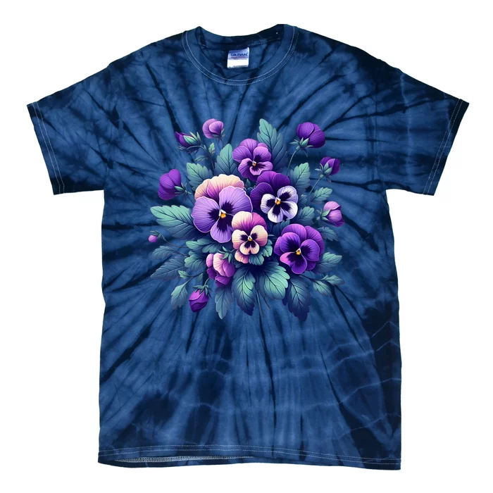 Alzheimer Purple Floral Pansy Dementia Alzheimers Awareness Tie-Dye T-Shirt