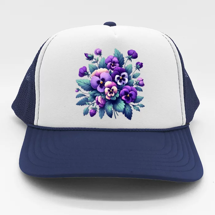 Alzheimer Purple Floral Pansy Dementia Alzheimers Awareness Trucker Hat