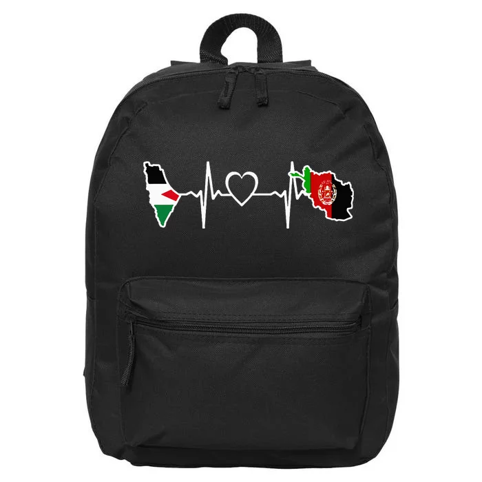 Afghanistan Palestine Flag Afghan Palestinian Heartbeat 16 in Basic Backpack