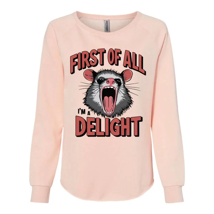 Angry Possum First Of All Im A Delight Possum Meme Womens California Wash Sweatshirt