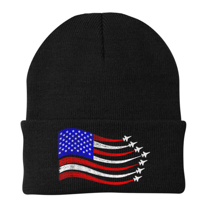 American Patriotic Fighter Jets Usa Flag Waving 4th Of July Knit Cap Winter Beanie