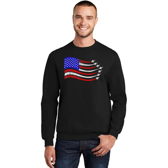 American Patriotic Fighter Jets Usa Flag Waving 4th Of July Tall Sweatshirt