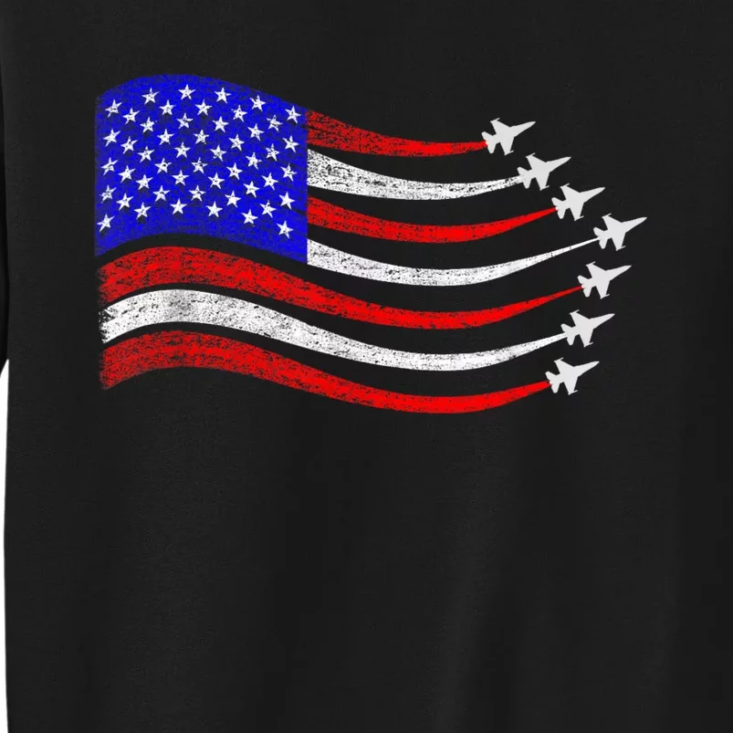 American Patriotic Fighter Jets Usa Flag Waving 4th Of July Tall Sweatshirt