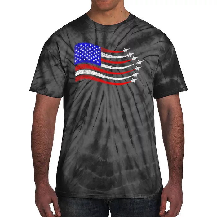 American Patriotic Fighter Jets Usa Flag Waving 4th Of July Tie-Dye T-Shirt