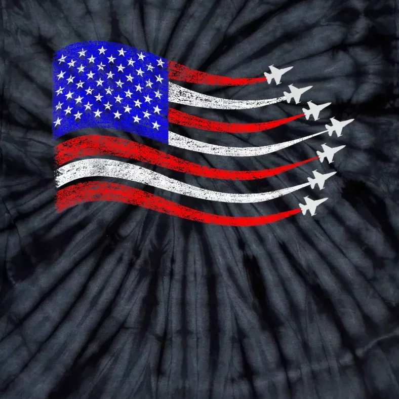 American Patriotic Fighter Jets Usa Flag Waving 4th Of July Tie-Dye T-Shirt