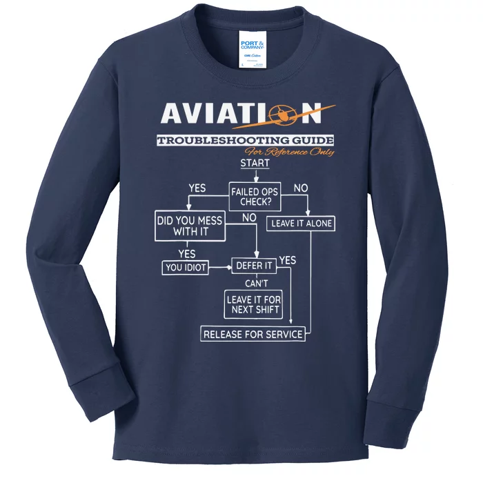 Airplane Pilot Funny Pilot Troubleshooting Guide Tee Kids Long Sleeve Shirt