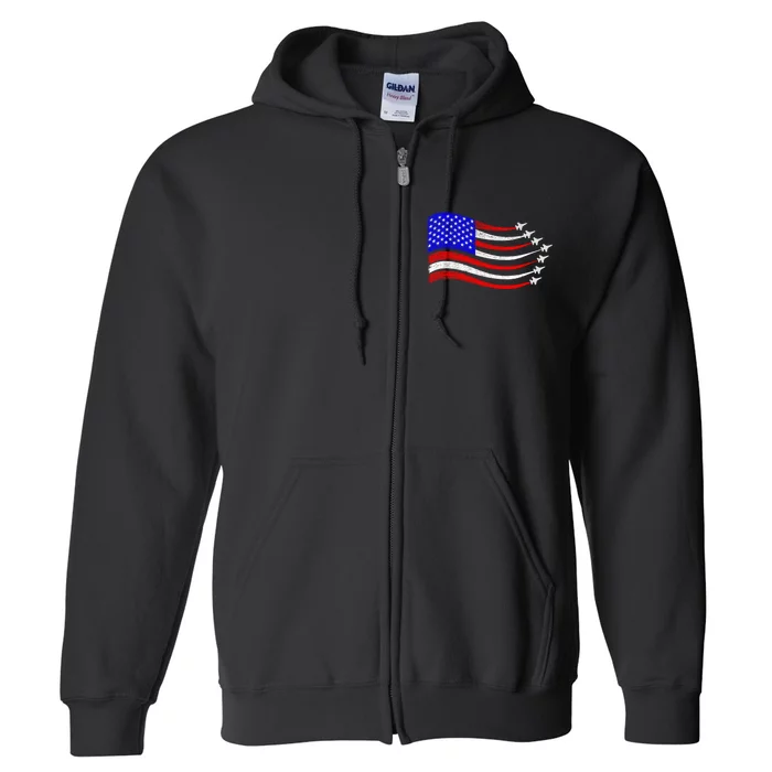 American Patriotic Fighter Jets Usa Flag Waving 4th Of July Full Zip Hoodie