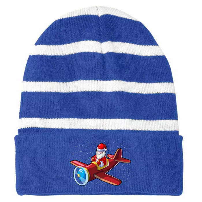 Airplane Pilot Funny Christmas Holidays Plane Santa Claus Gift Striped Beanie with Solid Band