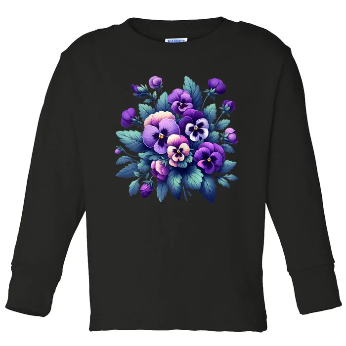 Alzheimer Purple Floral Pansy Dementia AlzheimerS Awareness Toddler Long Sleeve Shirt