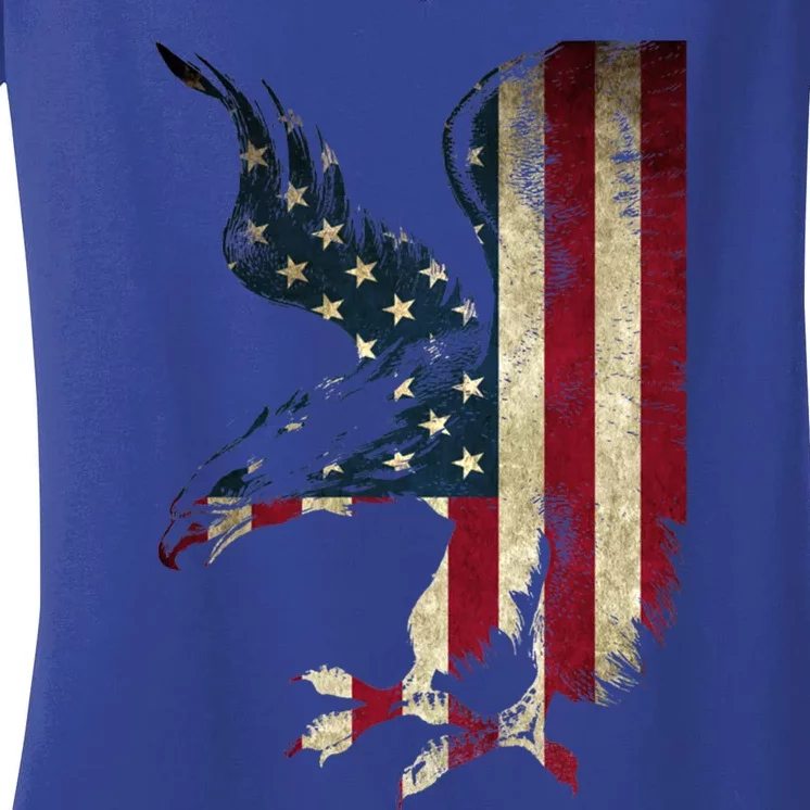 American Patriot Freedom Bald Eagle Usa Flag Outfit Present Meaningful Gift Women's V-Neck T-Shirt