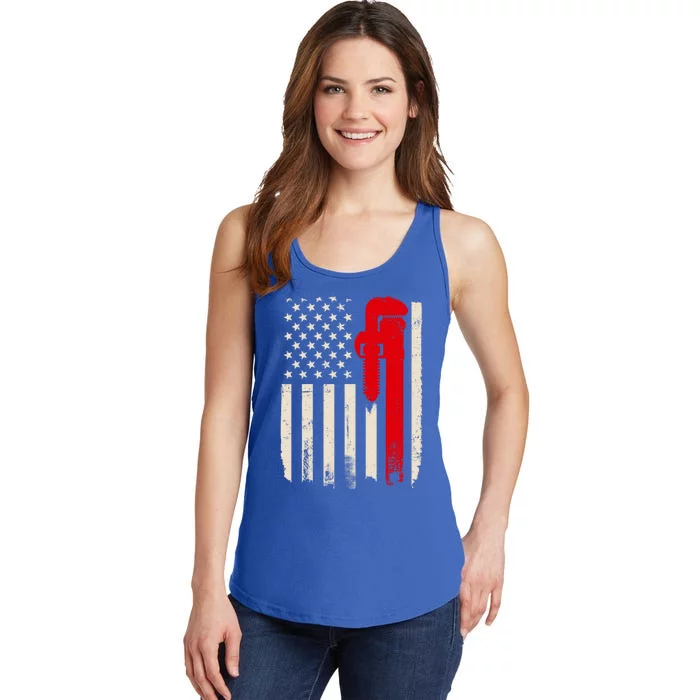 American Plumber Flag Patriotic Plumbing Wrench Pipefitter Gift Ladies Essential Tank