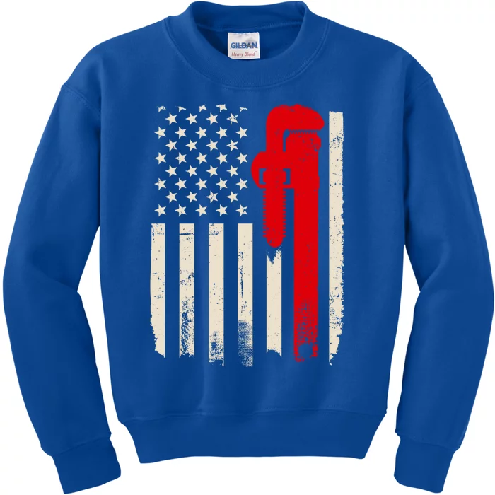 American Plumber Flag Patriotic Plumbing Wrench Pipefitter Gift Kids Sweatshirt