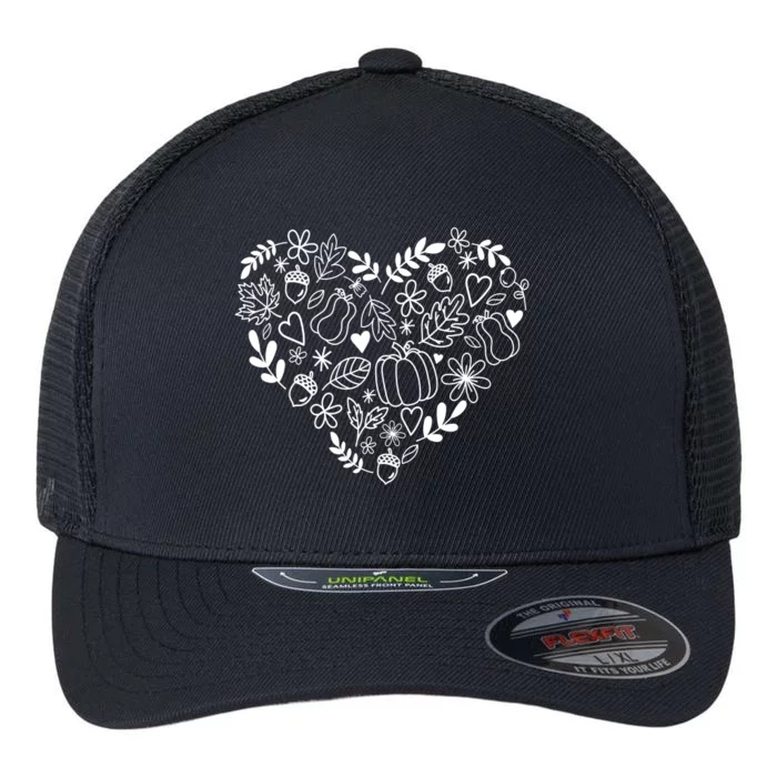 Autumn Pumpkin Fall Lover Heart Gift Flexfit Unipanel Trucker Cap