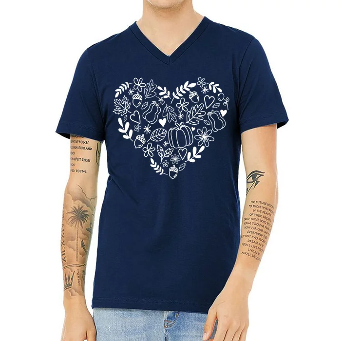 Autumn Pumpkin Fall Lover Heart Gift V-Neck T-Shirt