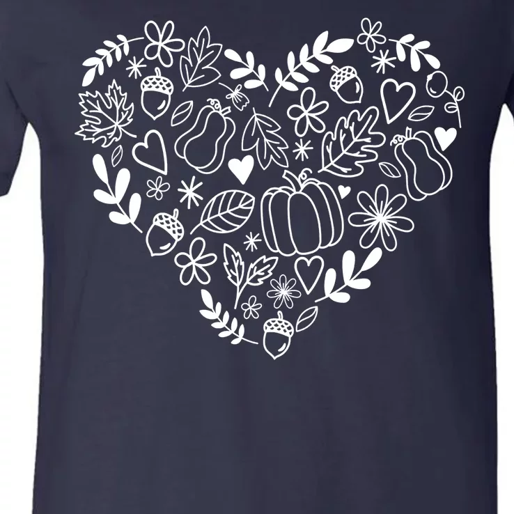 Autumn Pumpkin Fall Lover Heart Gift V-Neck T-Shirt