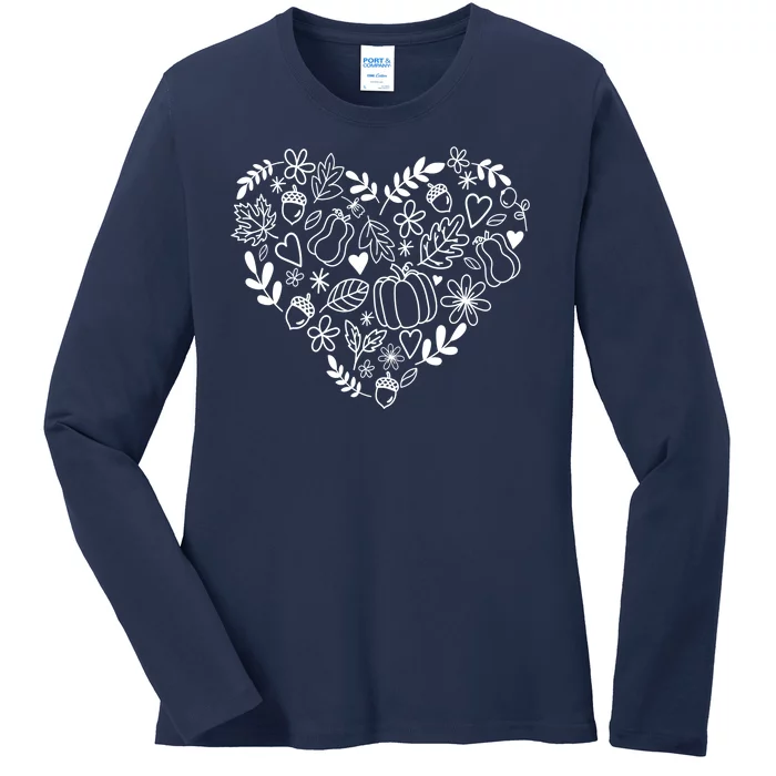 Autumn Pumpkin Fall Lover Heart Gift Ladies Long Sleeve Shirt